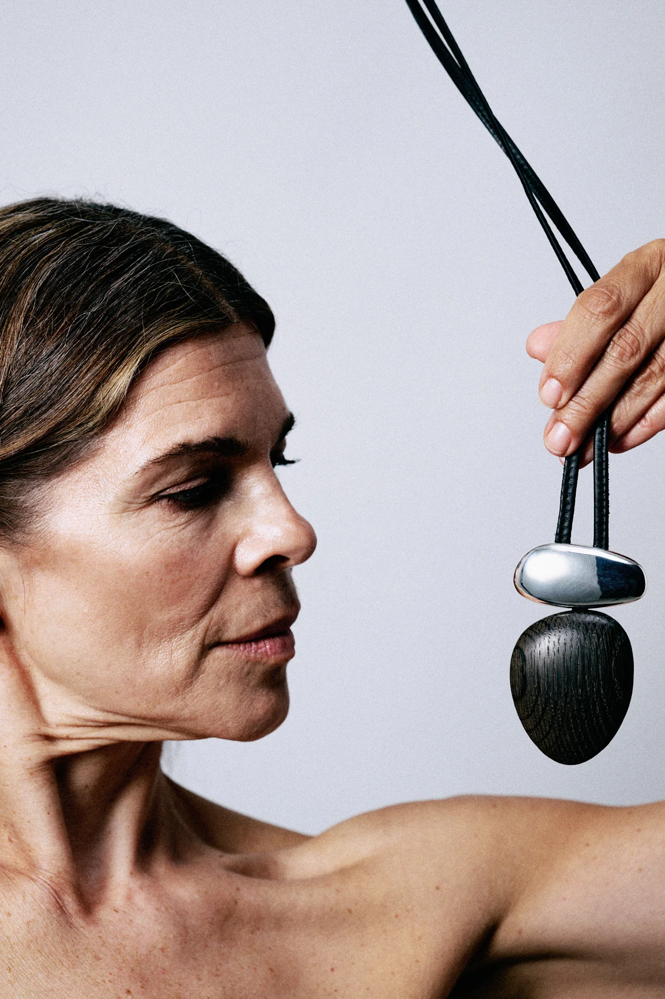 Anniversary pendant: bog oak, sterling silver, leather - Image 3