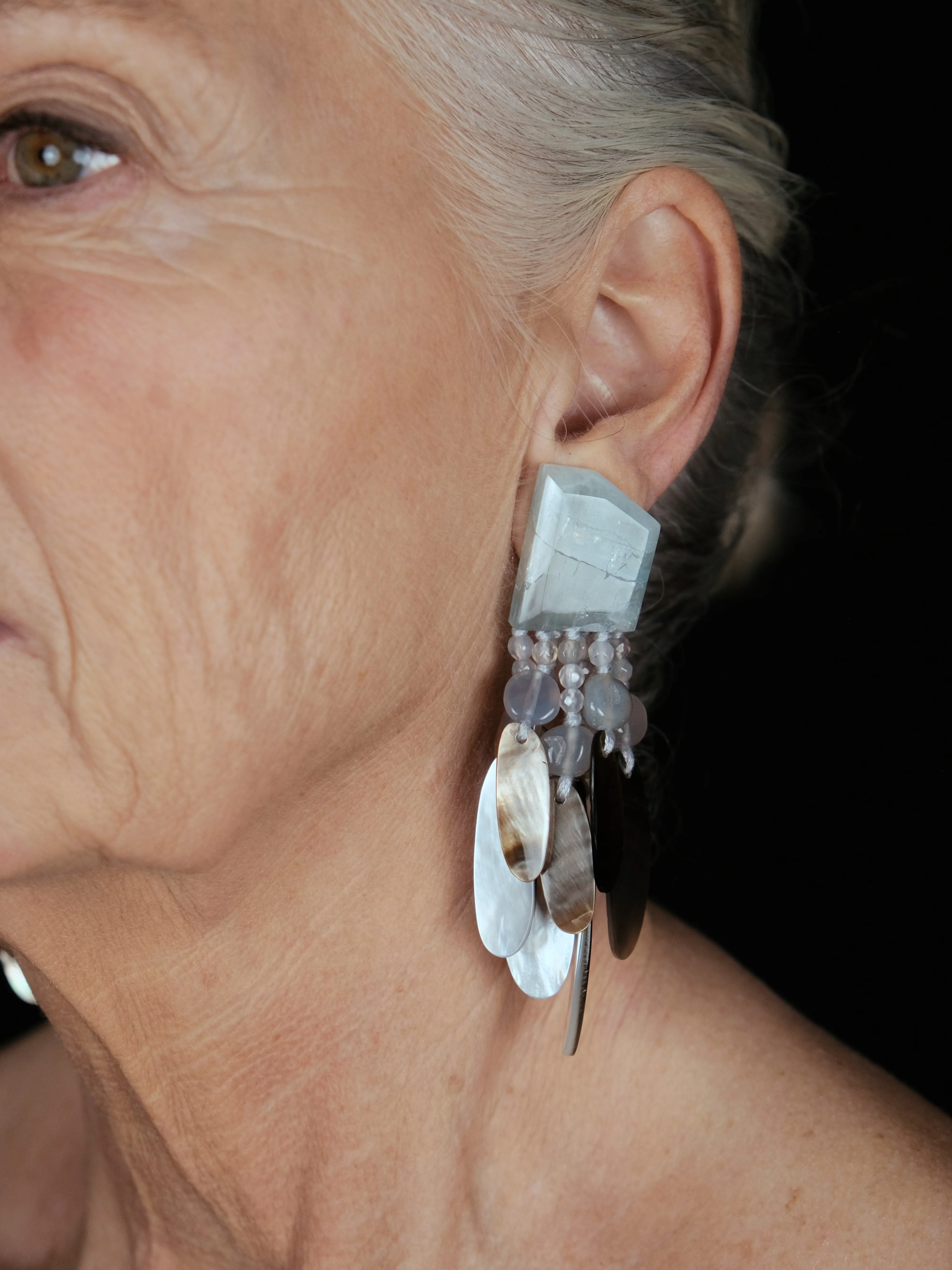 Earrings: aquamarine, mother of pearl, agate - Image 4