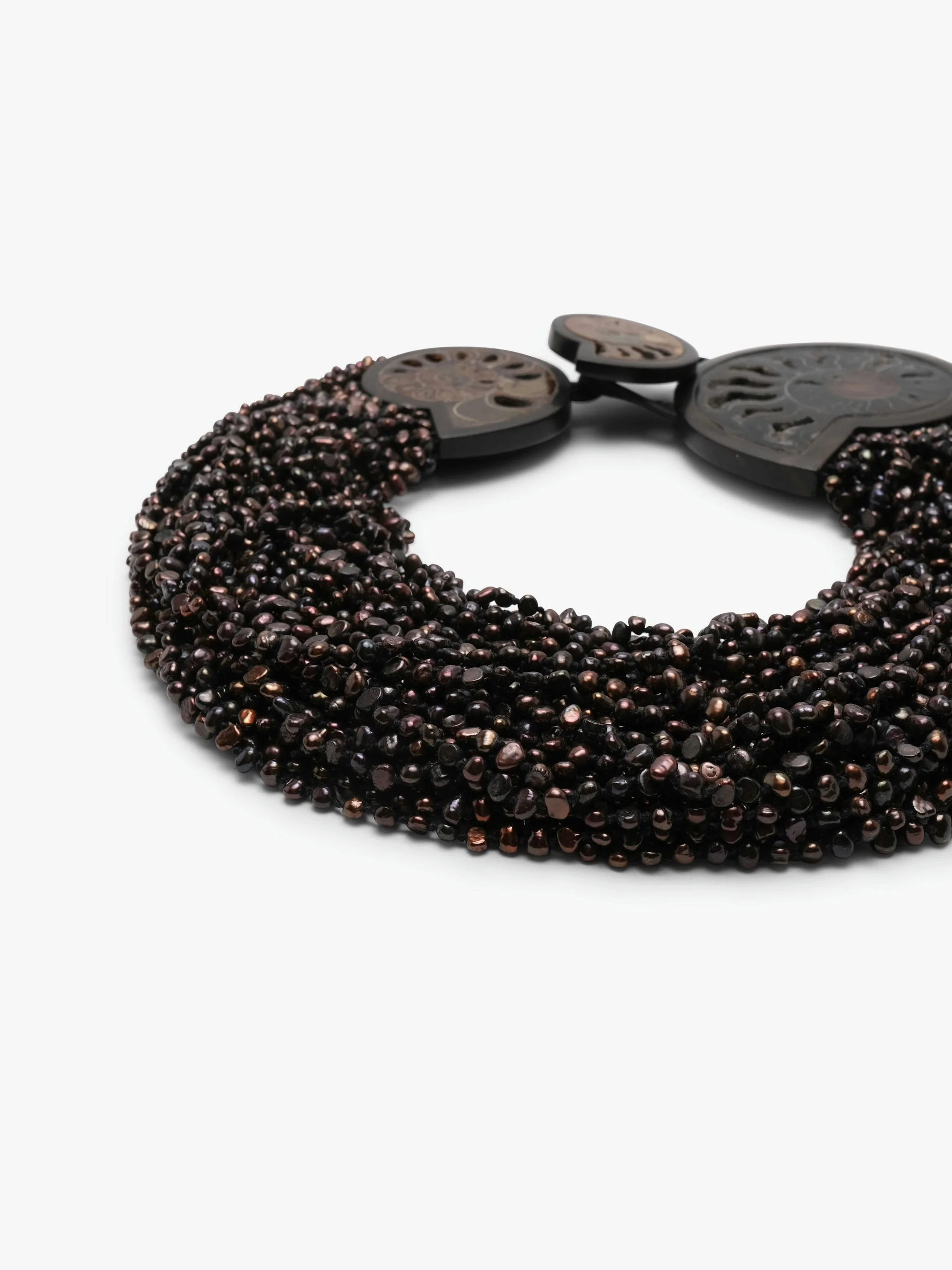 Necklace: amonite, ebony, pearls, leather - Image 3