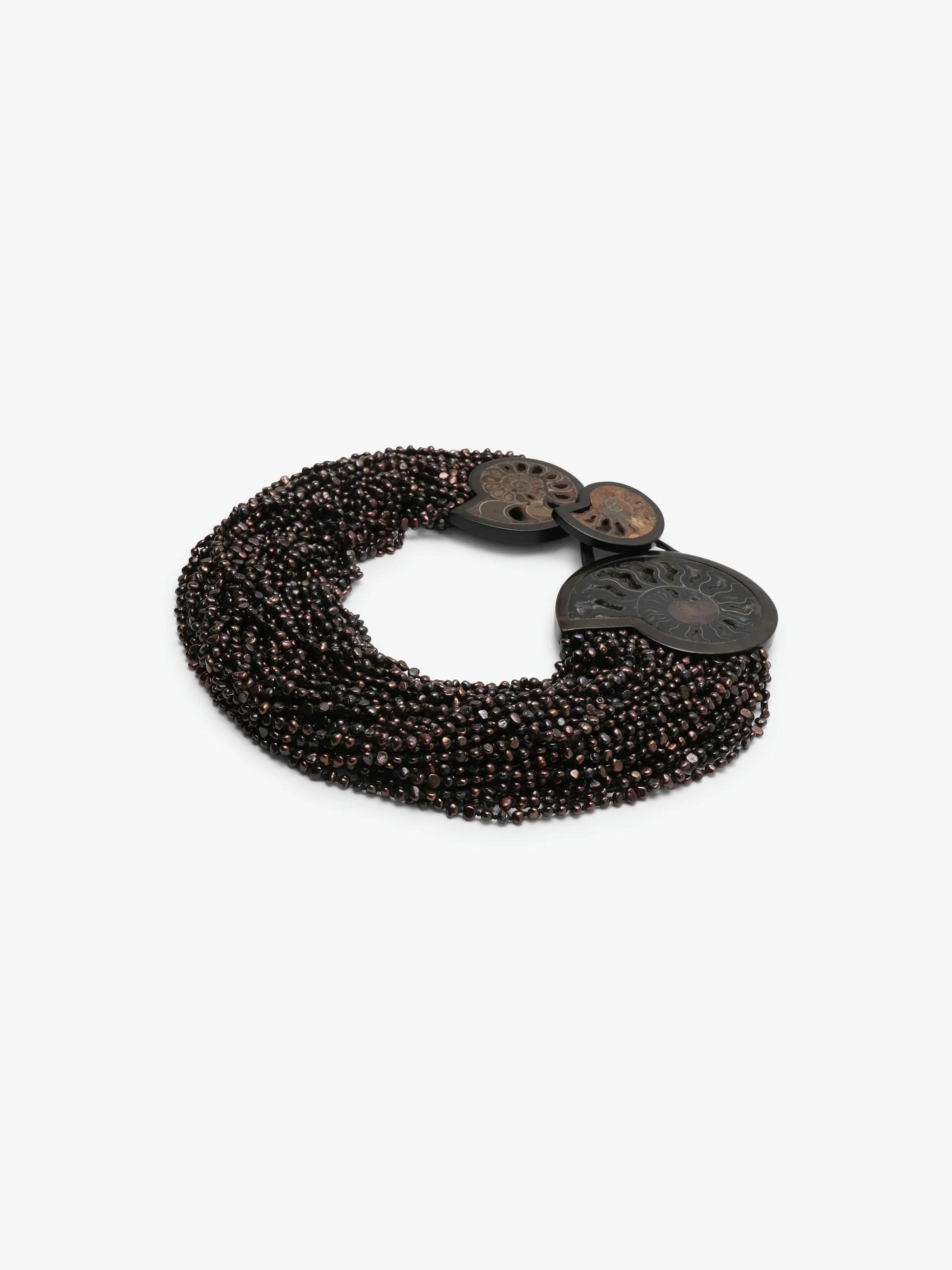 Necklace: amonite, ebony, pearls, leather - Image 4